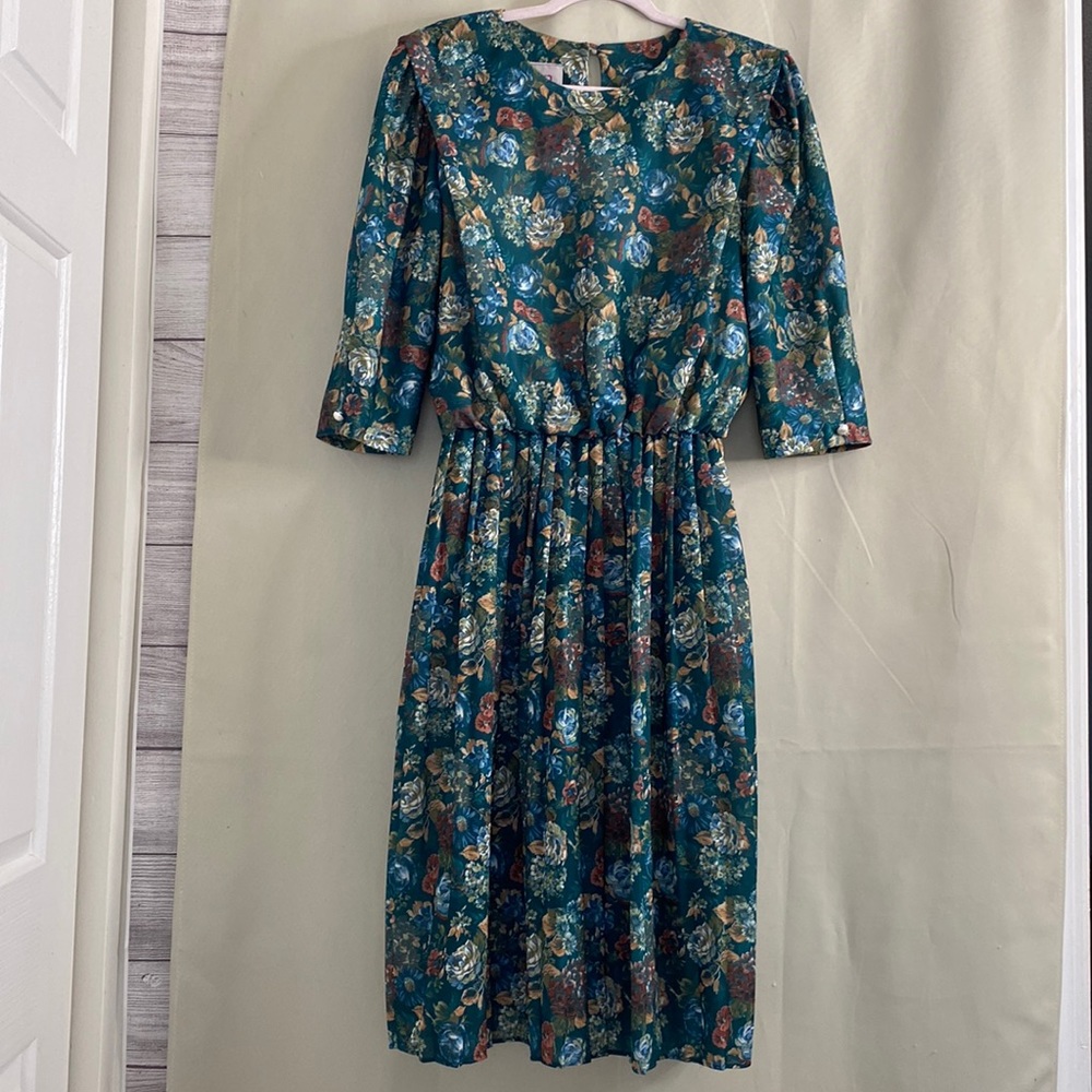 California Looks Vintage 1980's Floral Midi Dress - Size:16WP